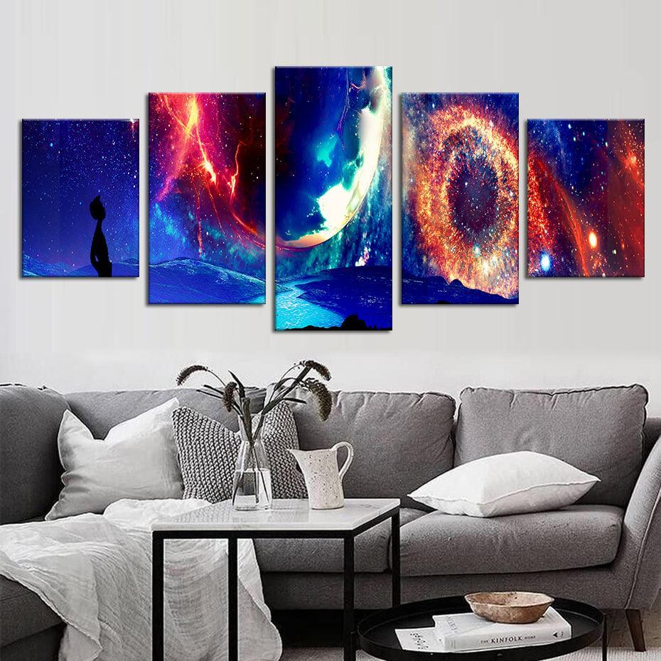 Galaxy Sky 5 Piece HD Multi Panel Canvas Wall Art Frame-Original Frame