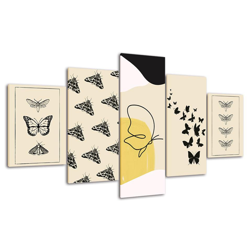 The Butterfly Beige Collection 5 Piece HD Multi Panel Canvas Wall Art Frame-Original Frame
