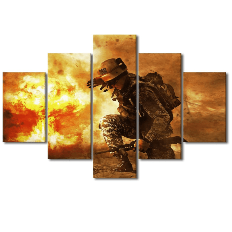 5 Piece Wall Art Set Featuring Military Theme Canvas Decor-Original Frame
