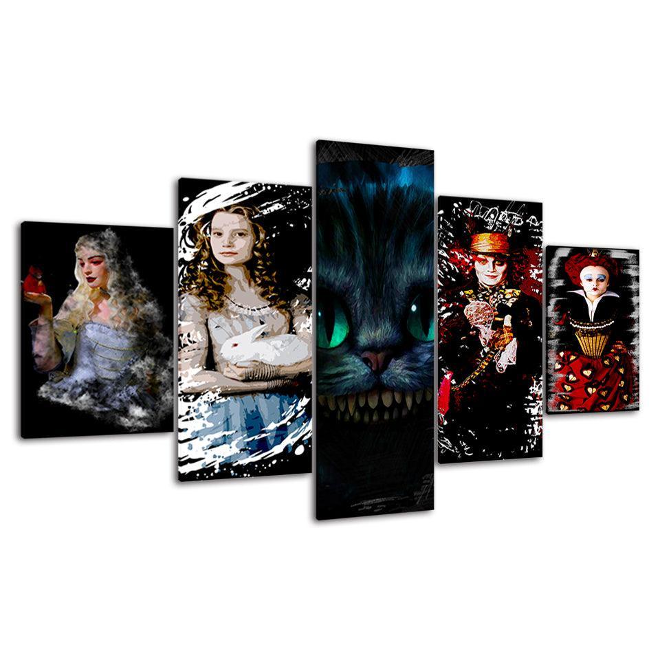 Alice In Wonderland 5 Piece HD Multi Panel Canvas Wall Art Frame-Original Frame