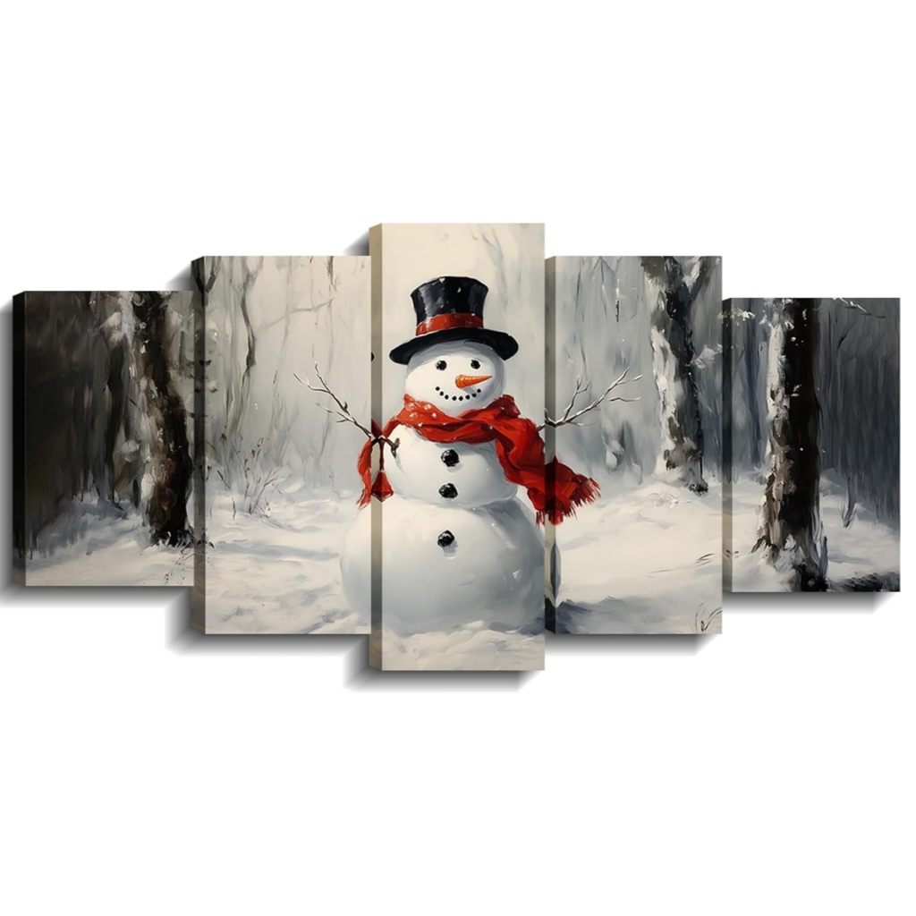 Christmas Wall Art 5 Piece Christmas Tree Winter Wonderland Picture Canvas Print