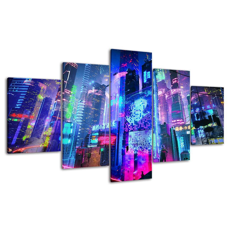 The City Lights Of Home 5 Piece HD Multi Panel Canvas Wall Art Frame-Original Frame