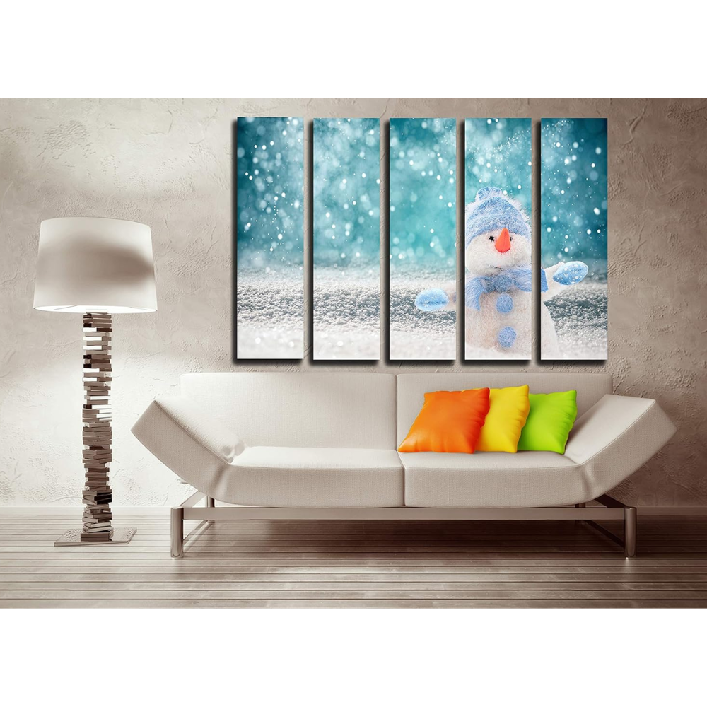5 Piece Snowy Christmas Wall Art Snowman Canvas Picture Set