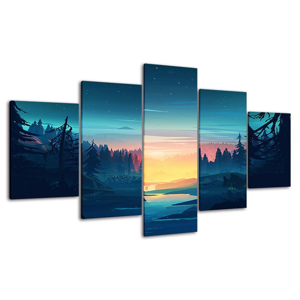The Blue Sky Landscape 5 Piece HD Multi Panel Canvas Wall Art Frame-Original Frame