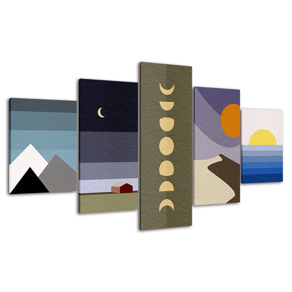 The Abstract Moon Landscapes 5 Piece HD Multi Panel Canvas Wall Art Frame-Original Frame
