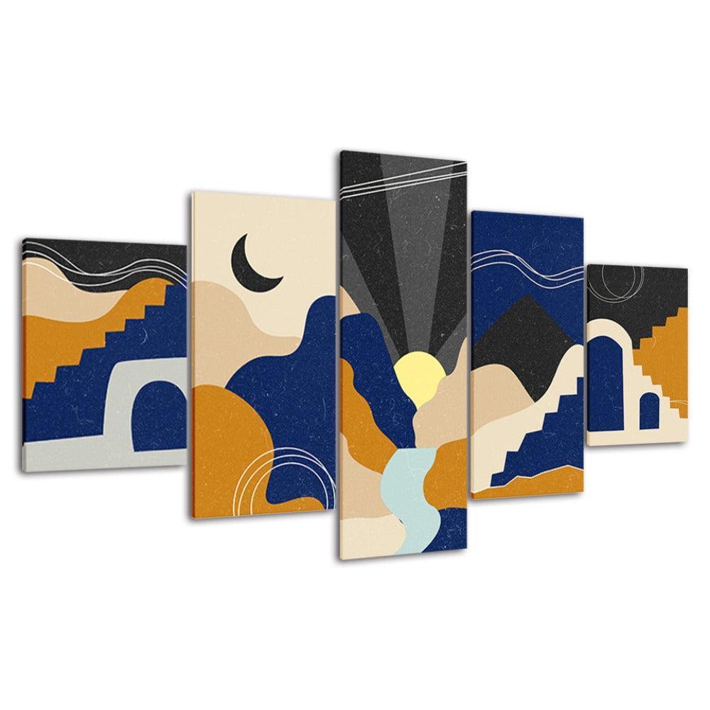 The Abstract Moon And Sun 5 Piece HD Multi Panel Canvas Wall Art Frame-Original Frame