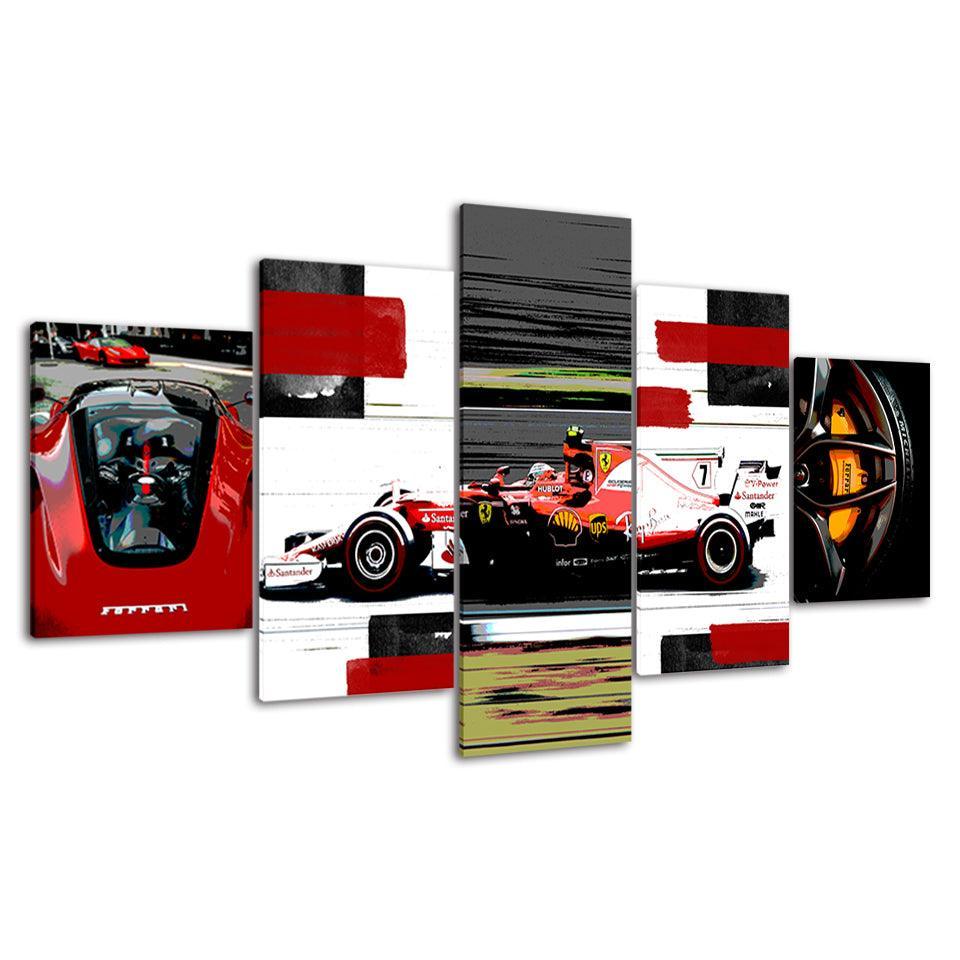 The Racing Red Car 5 Piece HD Multi Panel Canvas Wall Art Frame-Original Frame