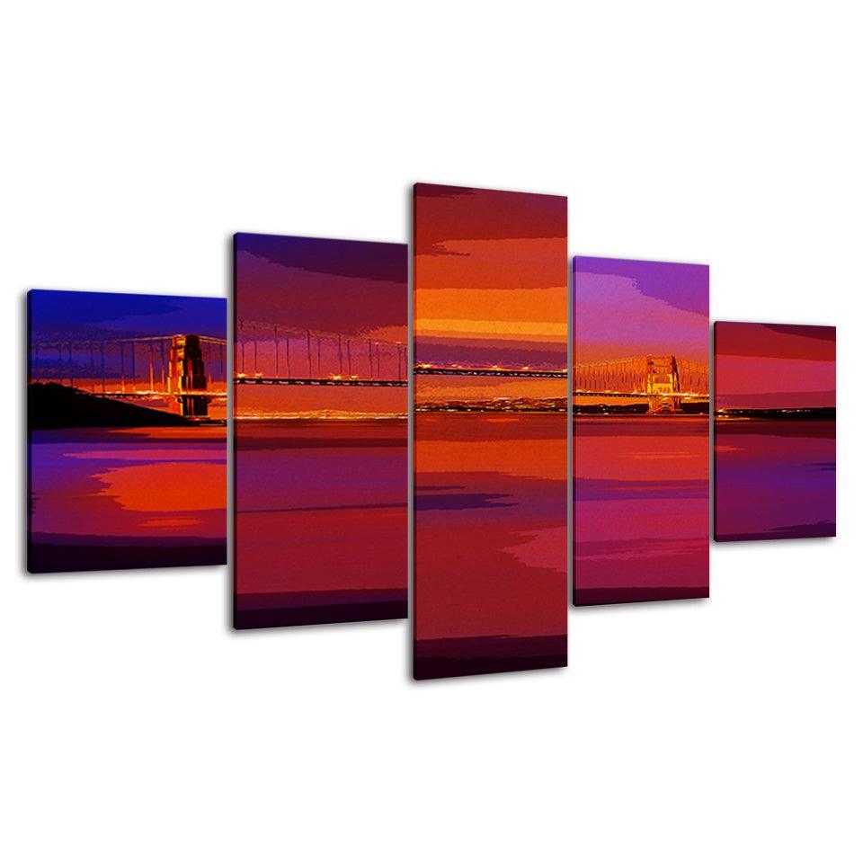 The Bridge´s Sunset 5 Piece HD Multi Panel Canvas Wall Art Frame-Original Frame