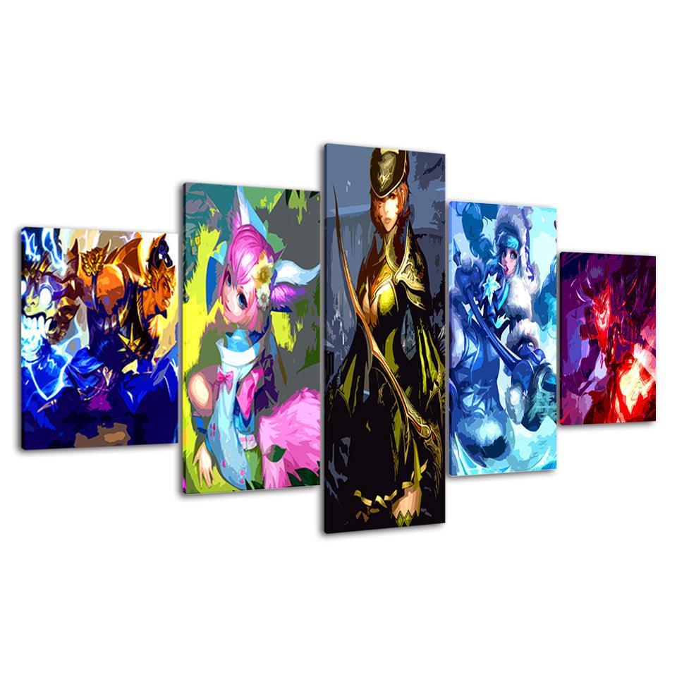 The Super Woman Team Cartoon 5 Piece HD Multi Panel Canvas Wall Art Frame-Original Frame