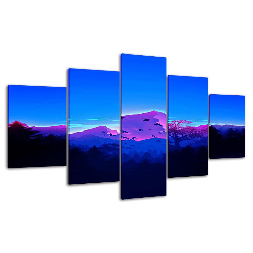 The Purple Mountains 5 Piece HD Multi Panel Canvas Wall Art Frame-Original Frame