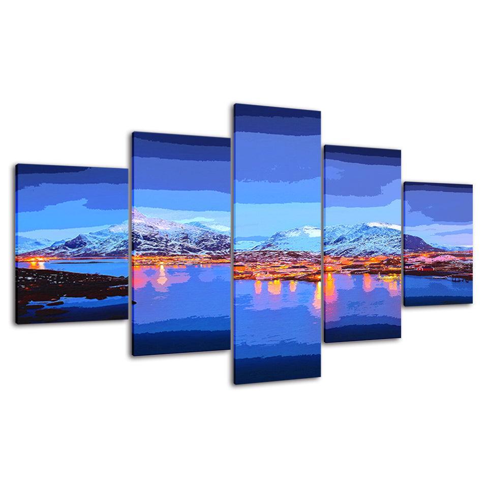 Morning In Antartica Collection 5 Piece HD Multi Panel Canvas Wall Art Frame-Original Frame