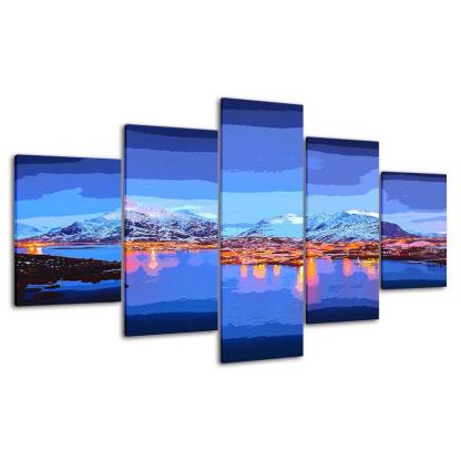 Morning In Antartica Collection 5 Piece HD Multi Panel Canvas Wall Art Frame-Original Frame