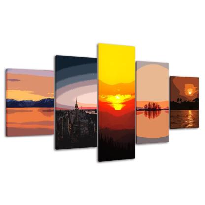 Different Sunsets Collection 5 Piece HD Multi Panel Canvas Wall Art Frame-Original Frame