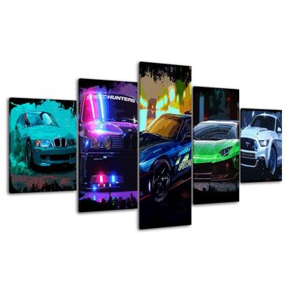 The Elite Racing Cars 5 Piece HD Multi Panel Canvas Wall Art Frame-Original Frame