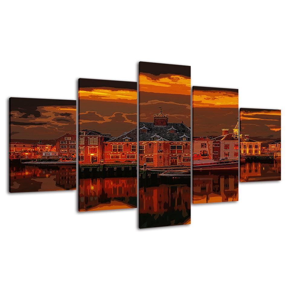 The Sunset At Home 5 Piece HD Multi Panel Canvas Wall Art Frame-Original Frame
