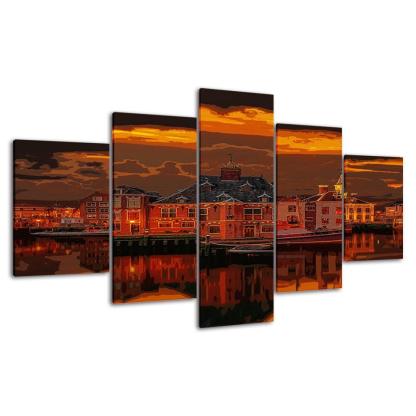 The Sunset At Home 5 Piece HD Multi Panel Canvas Wall Art Frame-Original Frame