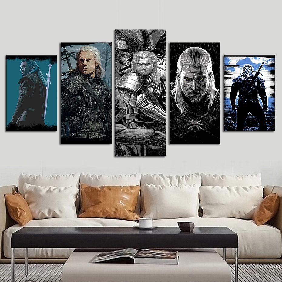The Witcher 5 Piece HD Multi Panel Canvas Wall Art Frame-Original Frame