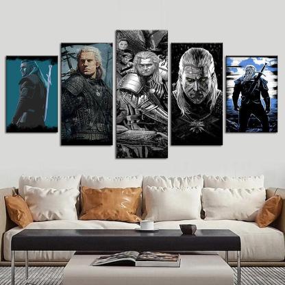 The Witcher 5 Piece HD Multi Panel Canvas Wall Art Frame-Original Frame