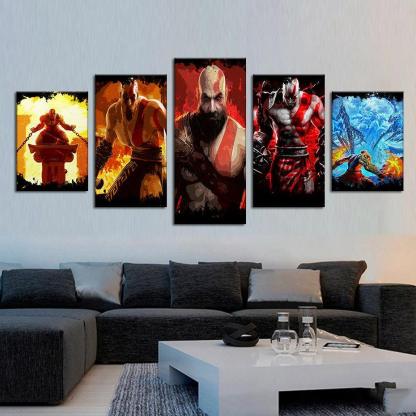 God Of Wars 5 Piece HD Multi Panel Canvas Wall Art Frame-Original Frame