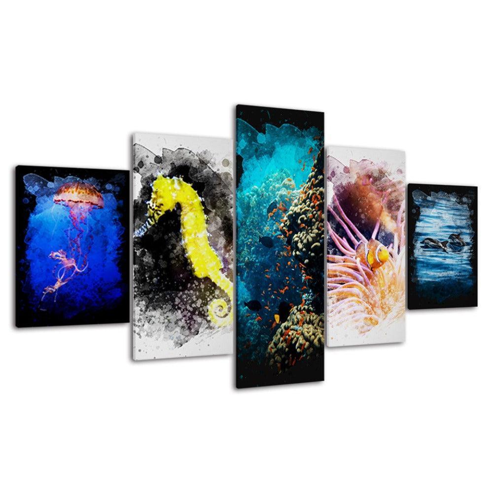 Happiness 5 Piece HD Multi Panel Canvas Wall Art Frame-Original Frame