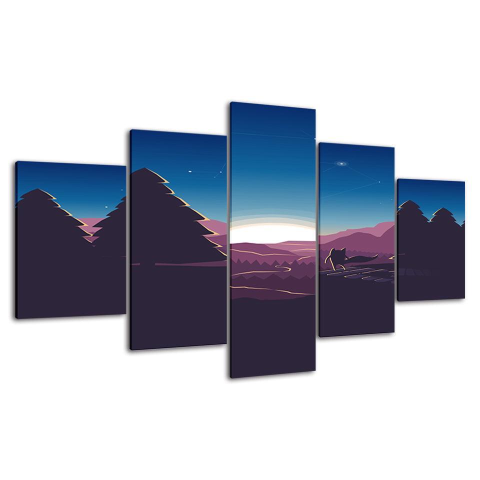 A Minimalist Purple Sunrise At Home 5 Piece HD Multi Panel Canvas Wall Art Frame-Original Frame