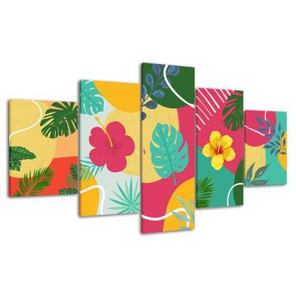 Tropical Leaves Of Summer 5 Piece HD Multi Panel Canvas Wall Art Frame-Original Frame