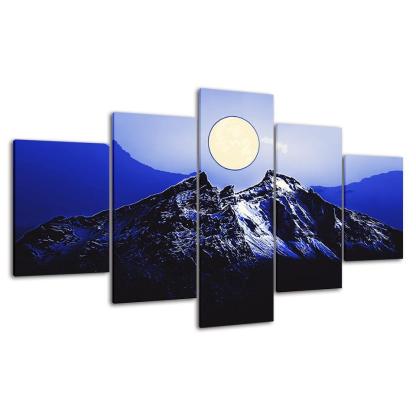 A Magical Full Moon Collection 5 Piece HD Multi Panel Canvas Wall Art Frame-Original Frame