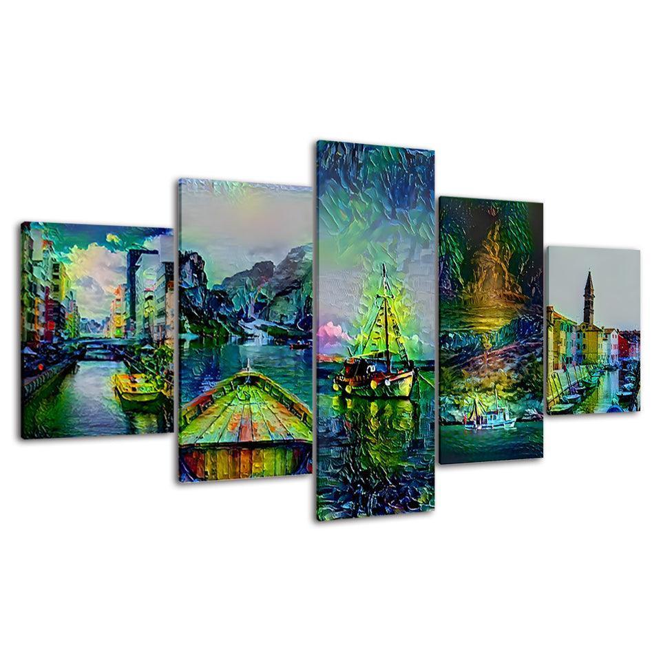 Abstract Italy Collection 5 Piece HD Multi Panel Canvas Wall Art Frame-Original Frame