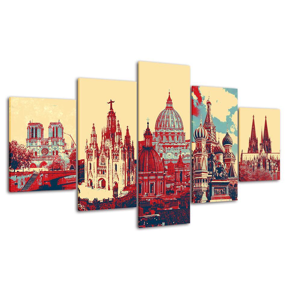 Blue And Red Landscapes Collection 5 Piece HD Multi Panel Canvas Wall Art Frame-Original Frame