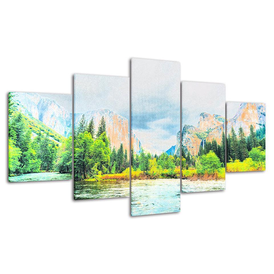 The Mountain Sunshine Collection 5 Piece HD Multi Panel Canvas Wall Art Frame-Original Frame