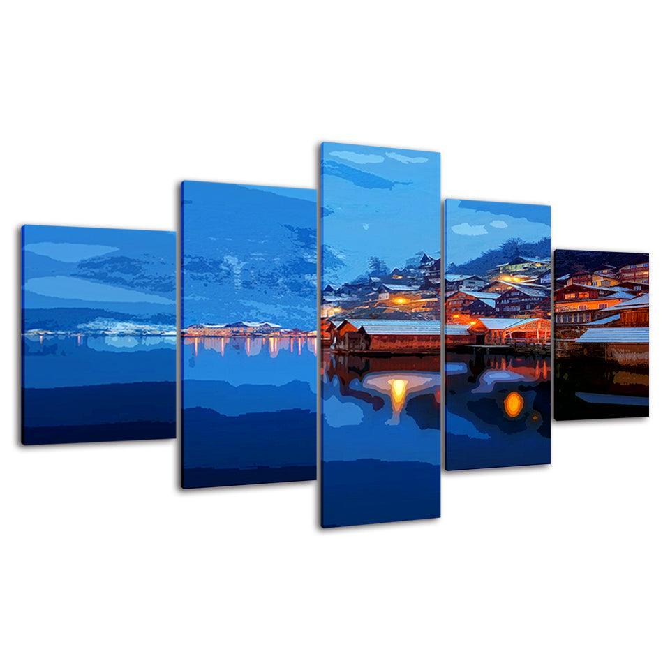 The Cold Loving Sunrise Collection 5 Piece HD Multi Panel Canvas Wall Art Frame-Original Frame