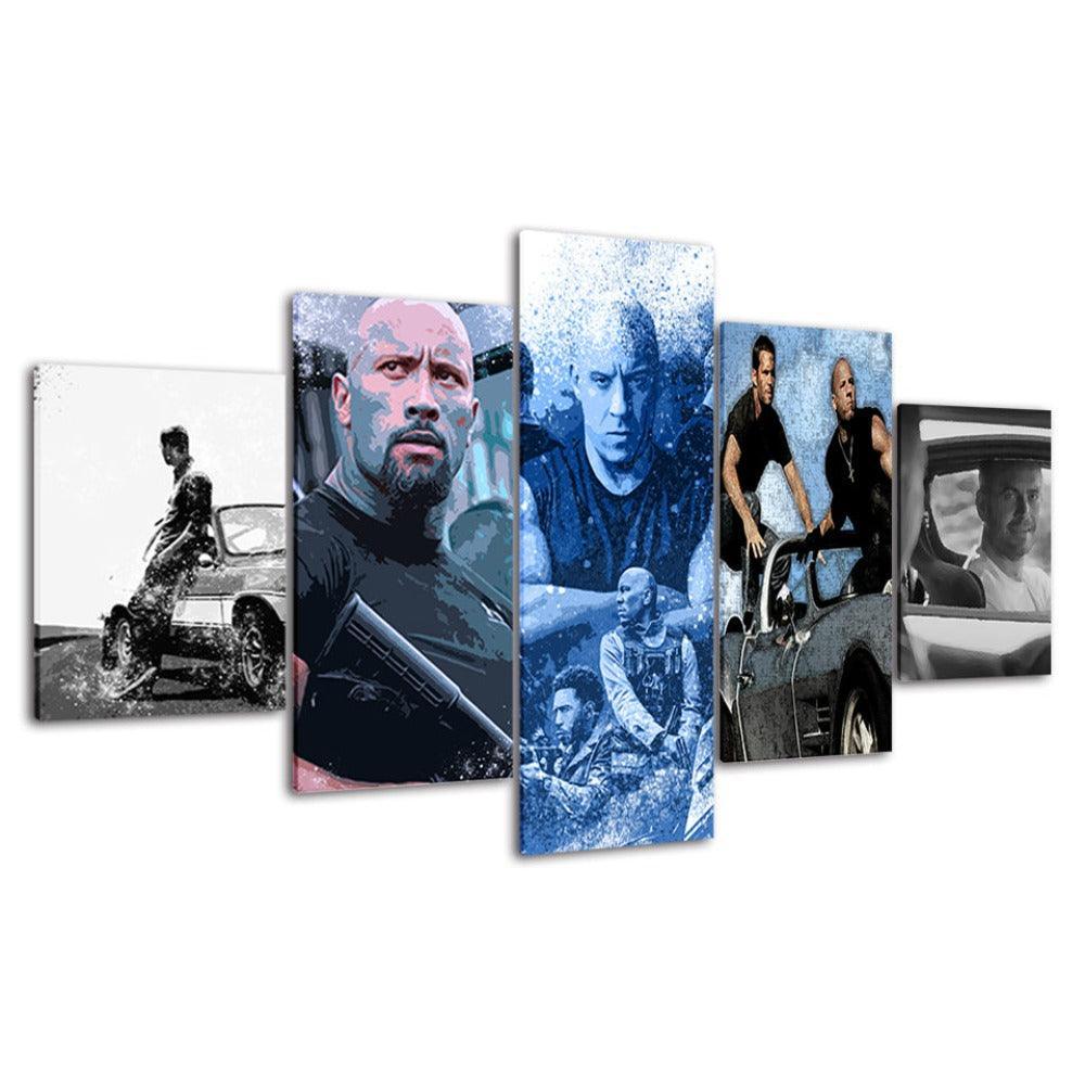 Fast And The Furious 5 Piece HD Multi Panel Canvas Wall Art Frame-Original Frame
