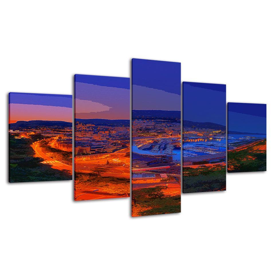 The Blue And Orange Evening Collection 5 Piece HD Multi Panel Canvas Wall Art Frame-Original Frame
