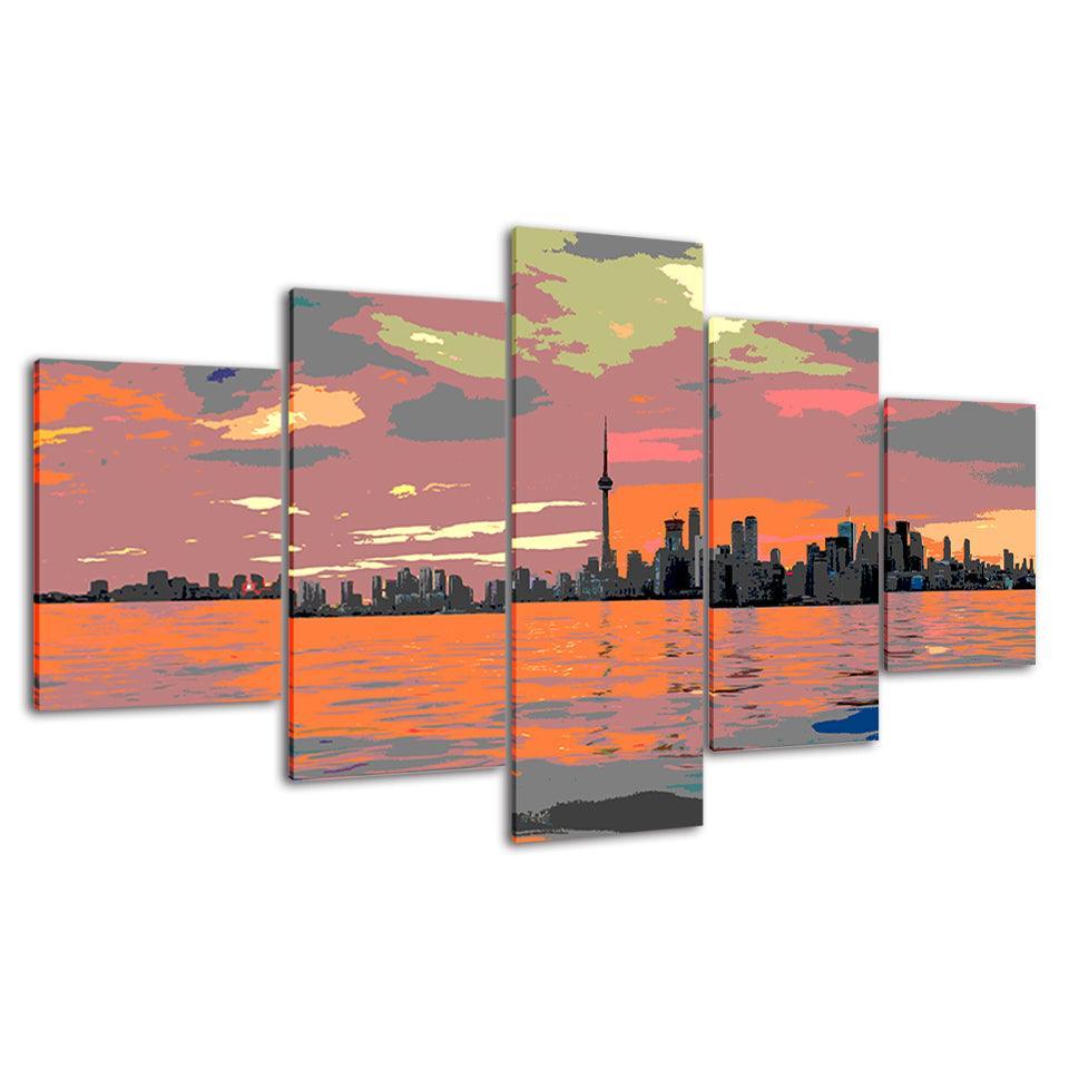 Views From The River Collection 5 Piece HD Multi Panel Canvas Wall Art Frame-Original Frame