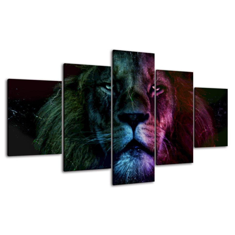 The Colorful Lion Collection 5 Piece HD Multi Panel Canvas Wall Art Frame-Original Frame