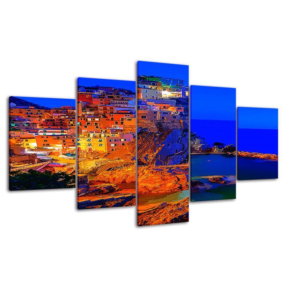The Warm City Collection 5 Piece HD Multi Panel Canvas Wall Art Frame-Original Frame