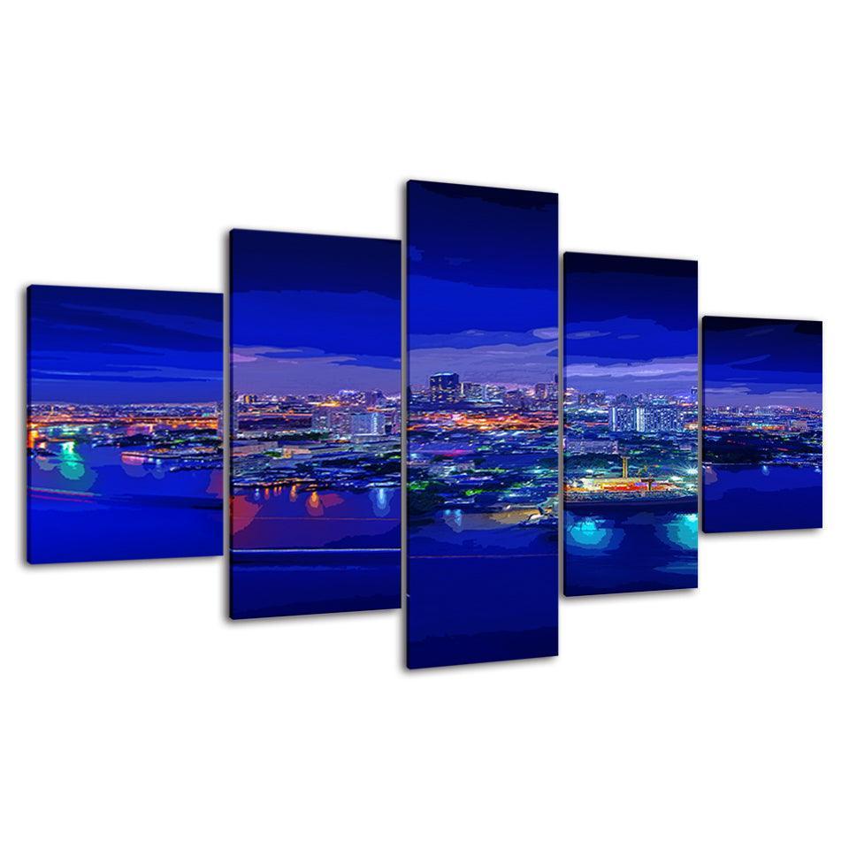 The Future City Collection 5 Piece HD Multi Panel Canvas Wall Art Frame-Original Frame
