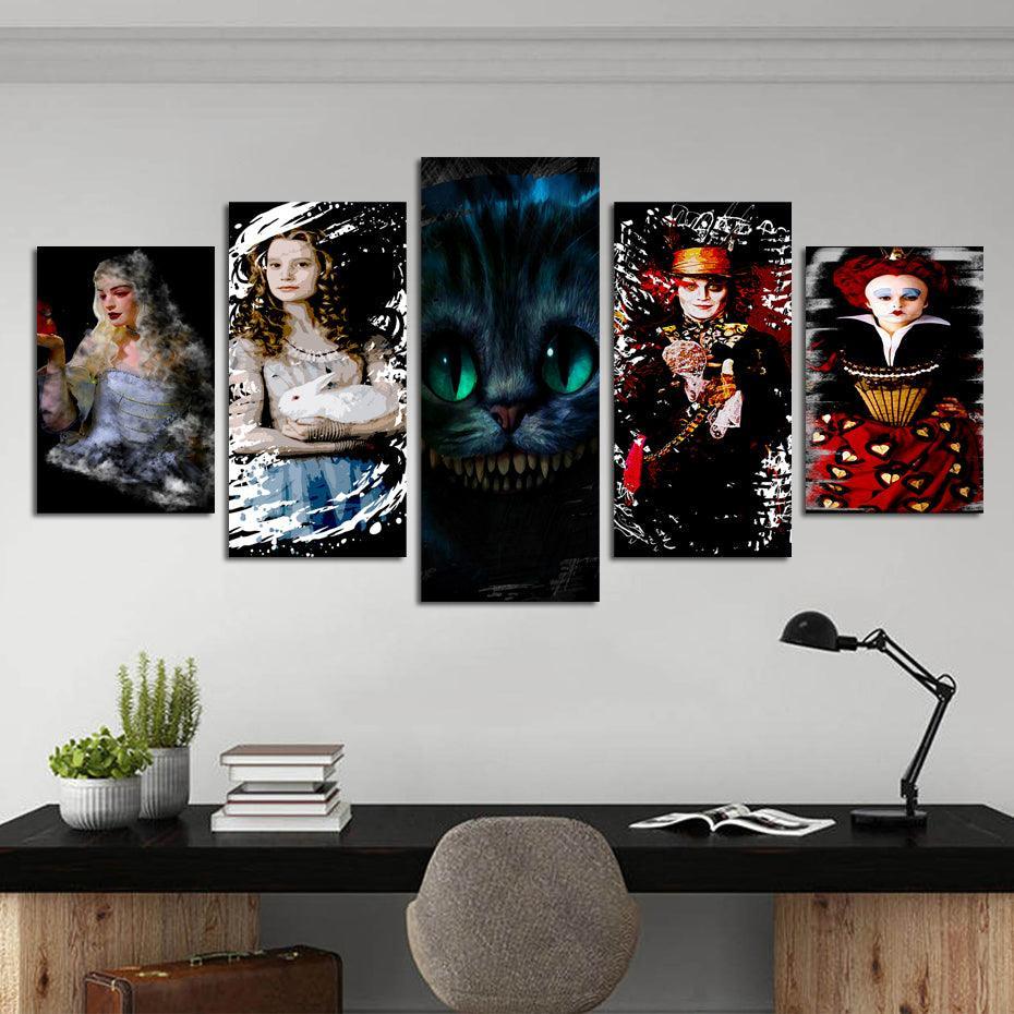 Alice In Wonderland 5 Piece HD Multi Panel Canvas Wall Art Frame-Original Frame