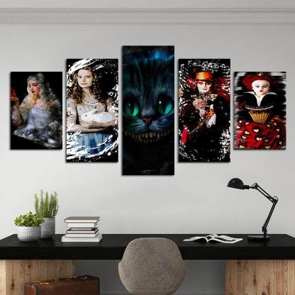 Alice In Wonderland 5 Piece HD Multi Panel Canvas Wall Art Frame-Original Frame