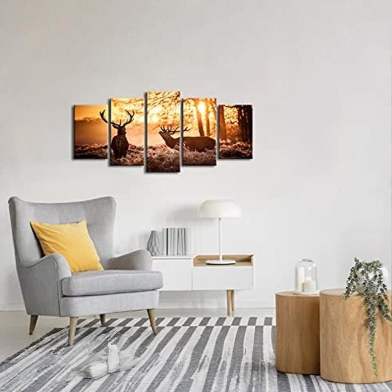 5 Piece Deer Elks In Autumn Sunset Forest Wall Art 