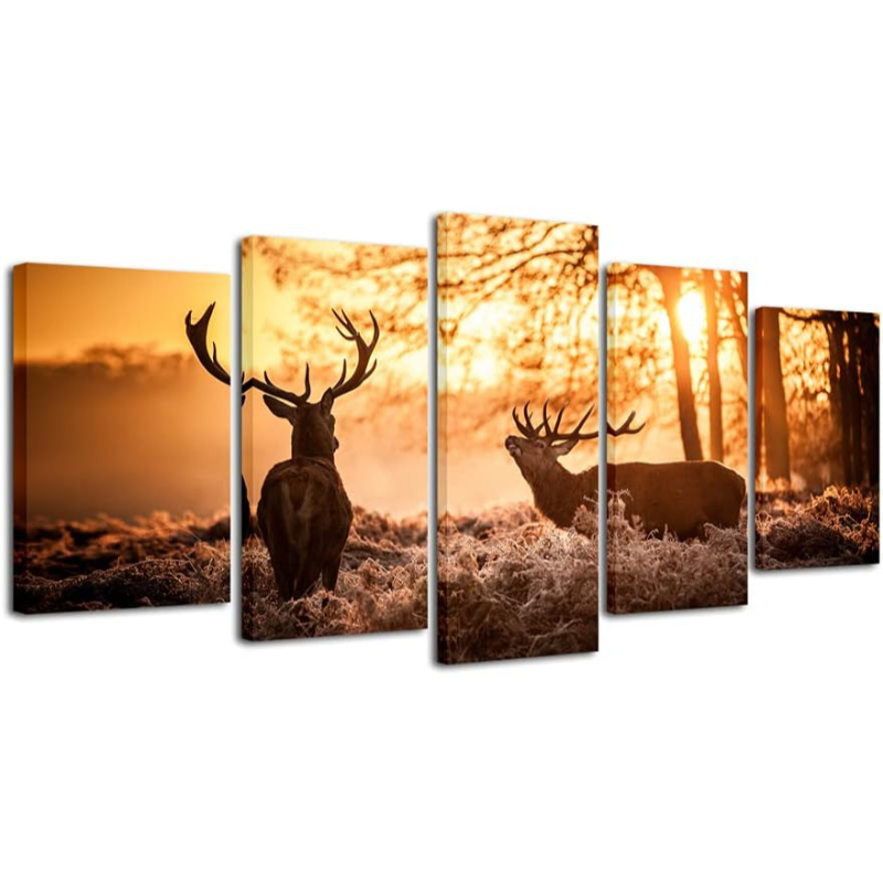5 Piece Deer Elks In Autumn Sunset Forest Wall Art 