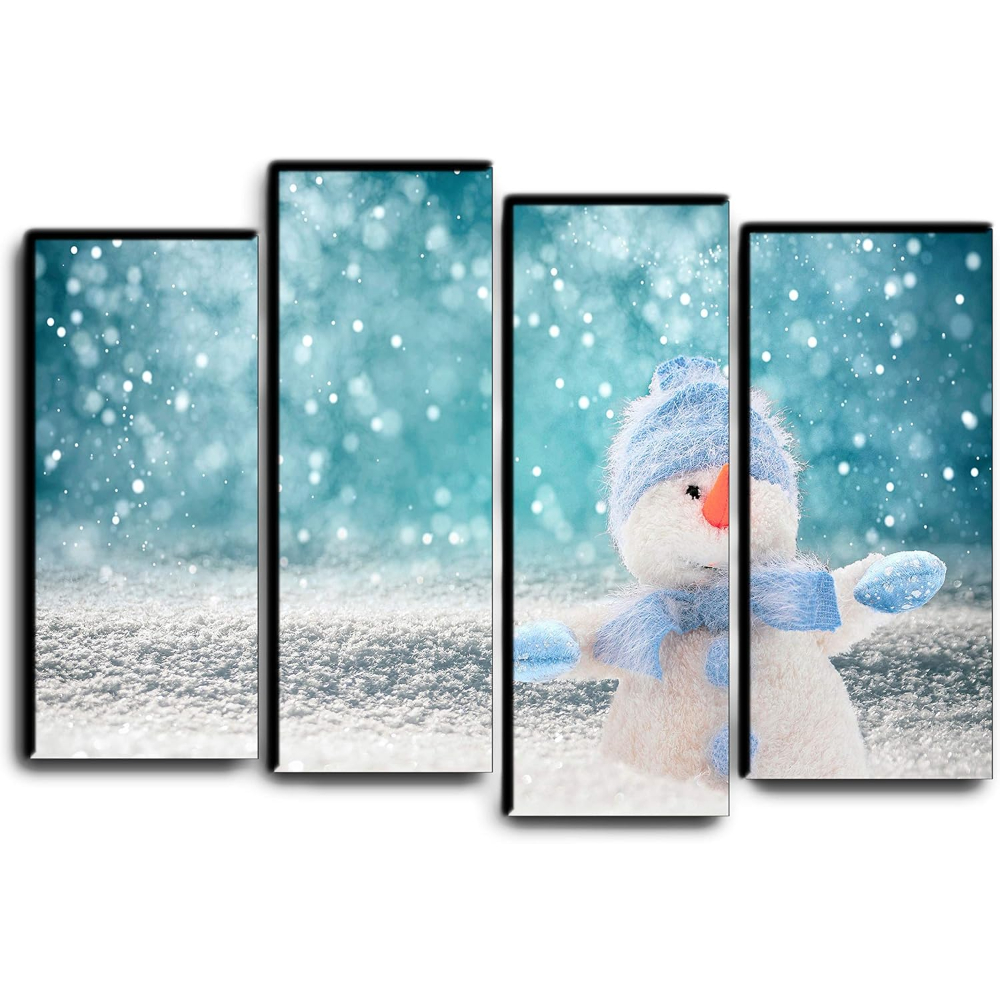 5 Piece Snowman Winter Scene Panels Canvas Set