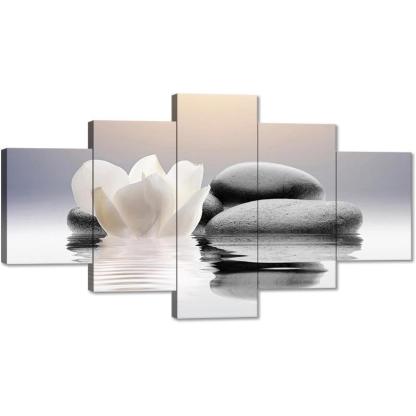 5 Pieces Canvas Printed Lotus Flower Wall Art-Original Frame