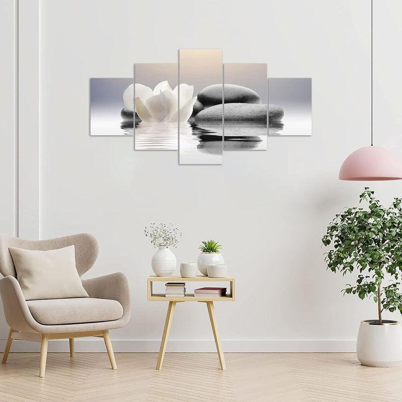 5 Pieces Canvas Printed Lotus Flower Wall Art-Original Frame