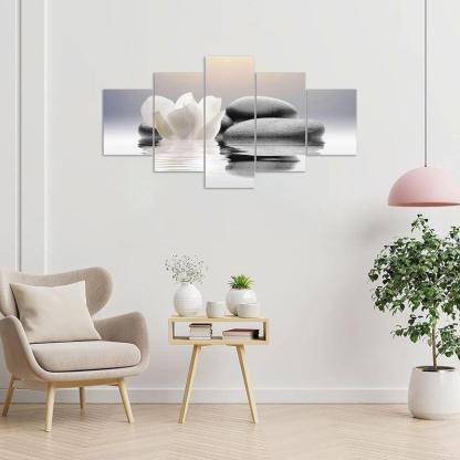 5 Pieces Canvas Printed Lotus Flower Wall Art-Original Frame