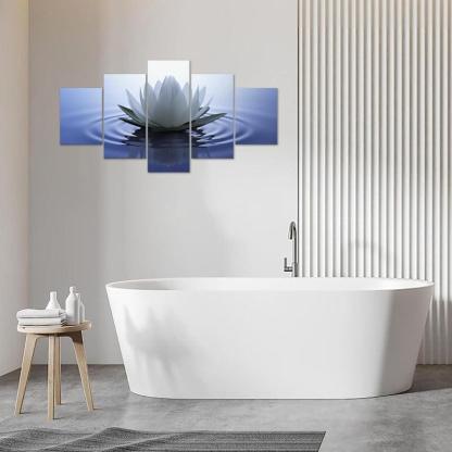 5 Pieces Canvas Printed Lotus Flower Wall Art-Original Frame