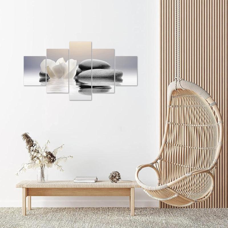 5 Pieces Canvas Printed Lotus Flower Wall Art-Original Frame