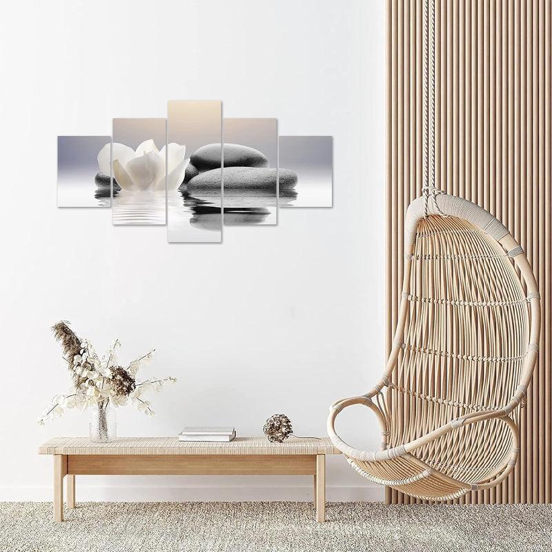 5 Pieces Canvas Printed Lotus Flower Wall Art-Original Frame