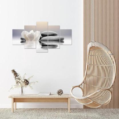 5 Pieces Canvas Printed Lotus Flower Wall Art-Original Frame