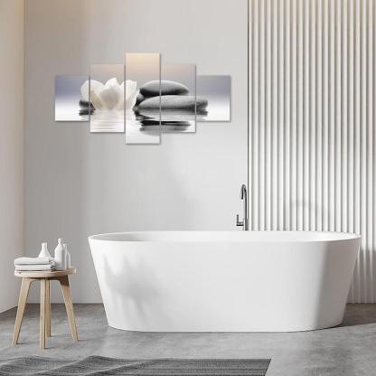 5 Pieces Canvas Printed Lotus Flower Wall Art-Original Frame